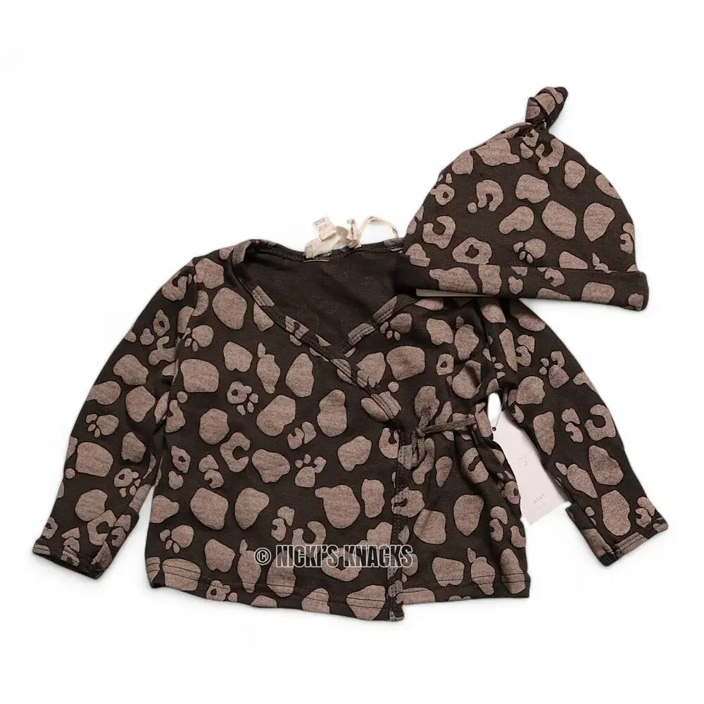 Jessica Simpson Baby Leopard Wrap Shirt & Hat Set Brown 6-9M Infant Girl Outfit